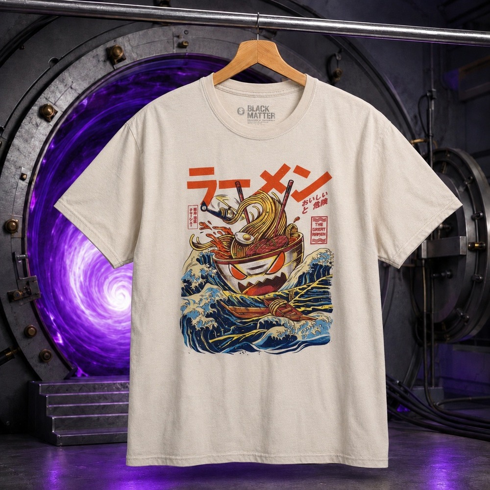 Great Ramen Off Kanagawa Graphic Tee Tan Small Mens Black Matter Ramen‎ Anime